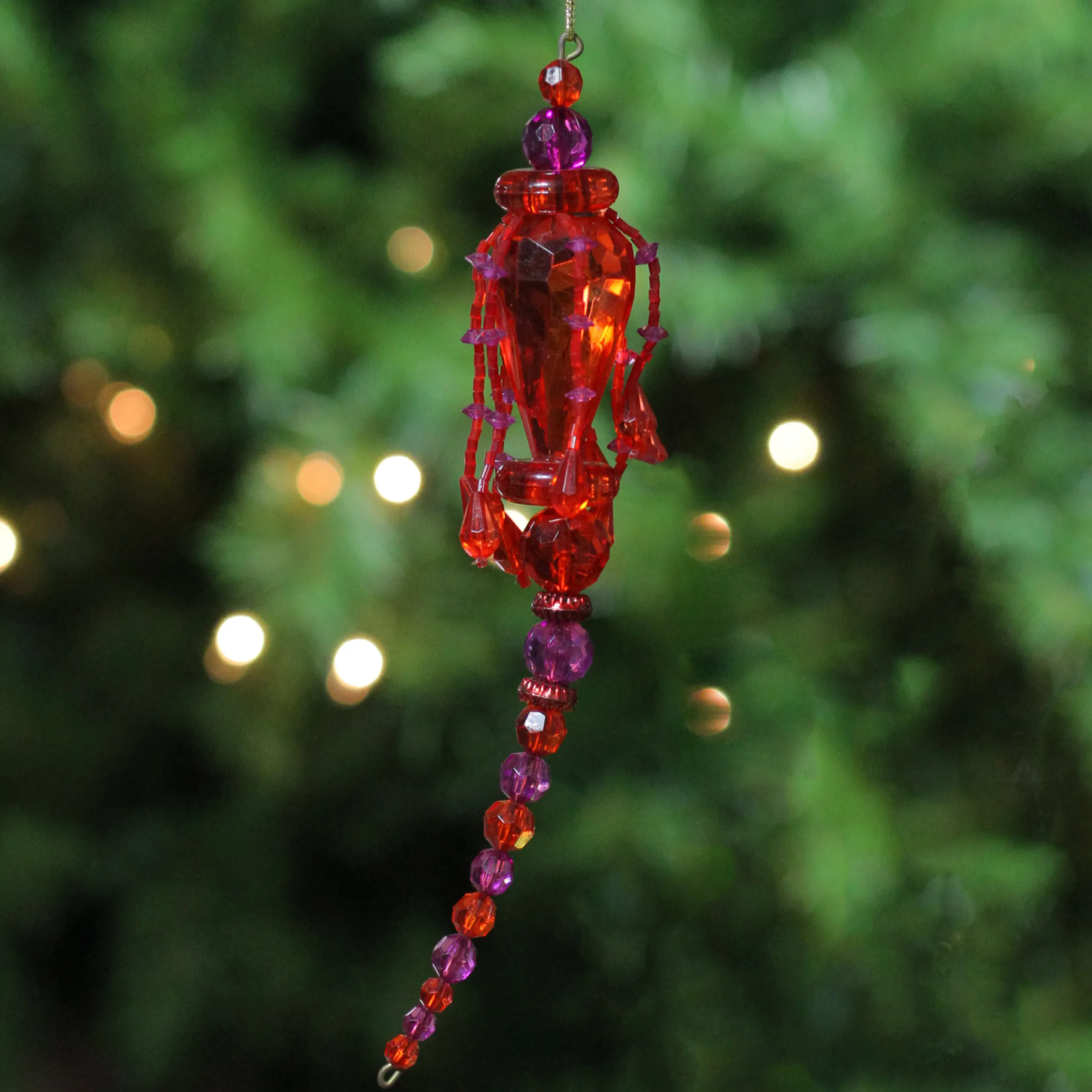 Paul Minor Finials>7.5" Red And Purple Beaded Fringe Finial Christmas Ornament