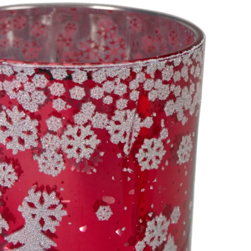 Candles & Holders*Northlight 3" Red And Shiny Silver Deer In Winter Woods Flameless Glass Candle Holder