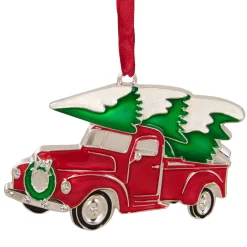 Northlight Transportation>3.5" Red And Silver Country Pick Up Truck With European Crystals Christmas Ornament