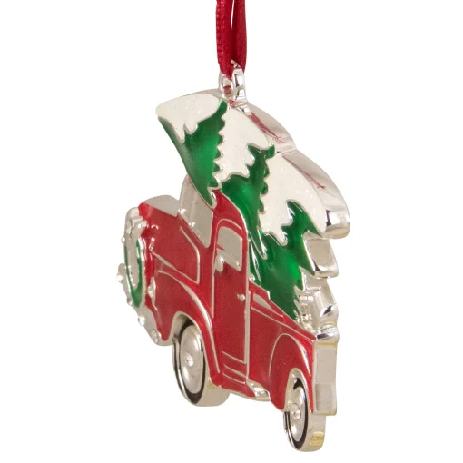Northlight Transportation>3.5" Red And Silver Country Pick Up Truck With European Crystals Christmas Ornament