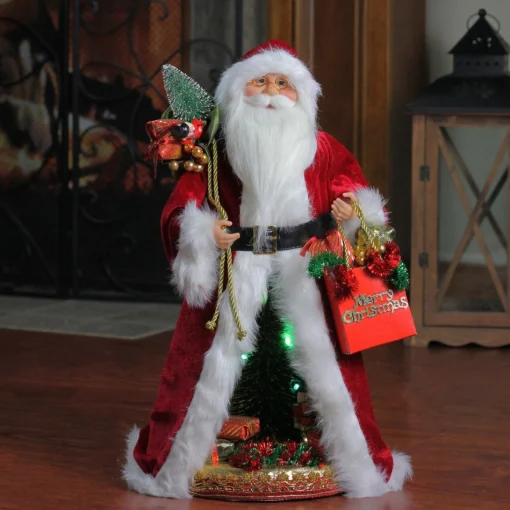 Santa Figures*Northlight 20" Red And White Battery Operated Musical Standing Santa Claus With Led Lighted Christmas Scene Figurine