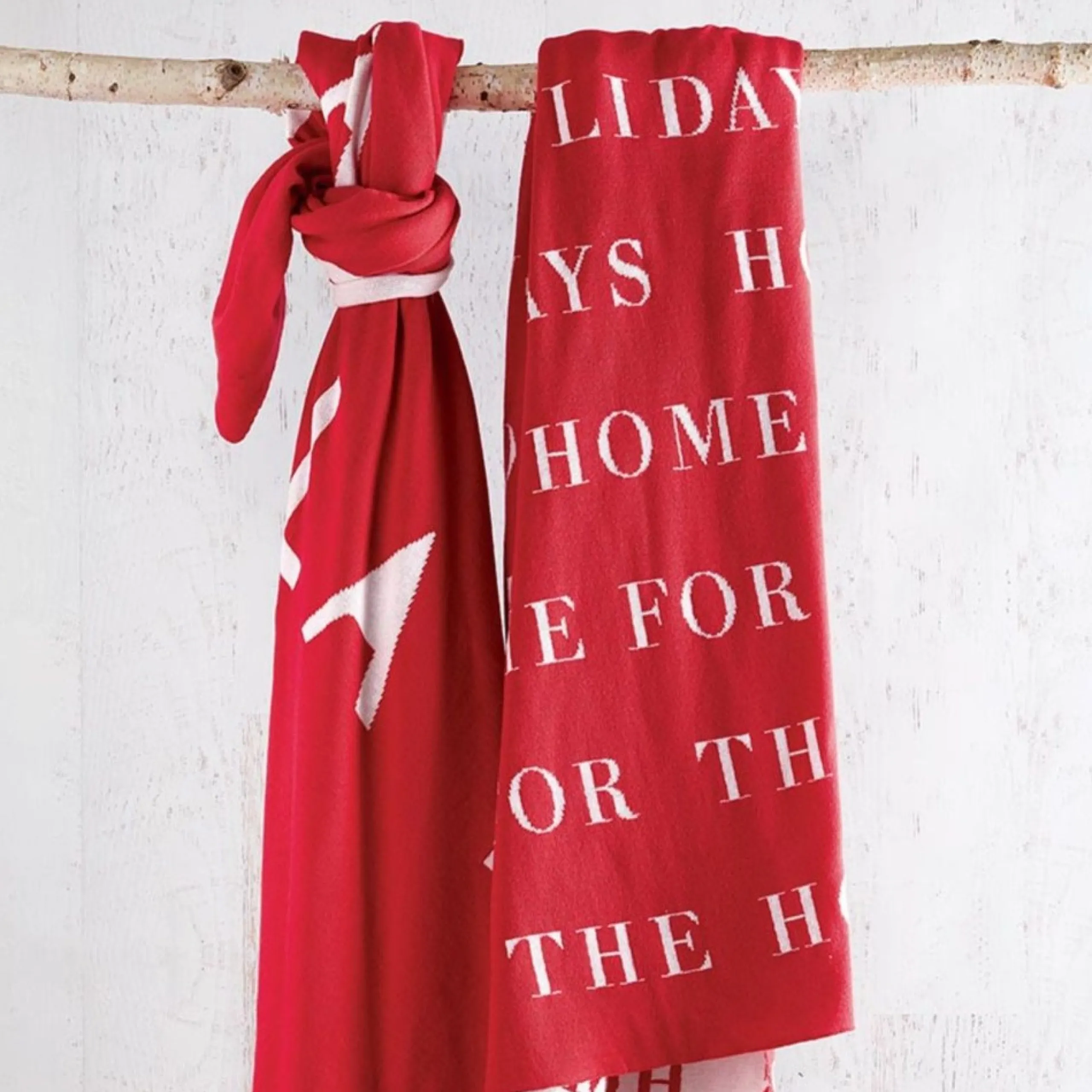 Pillows & Throws*Creative Brands 5' Red And White Christmas Fa La La La La Rectangular Natural Throw Blanket With Tassel