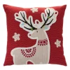 Pillows & Throws*Melrose 16.25" Red And White Embroidered Reindeer Square Christmas Throw Pillow