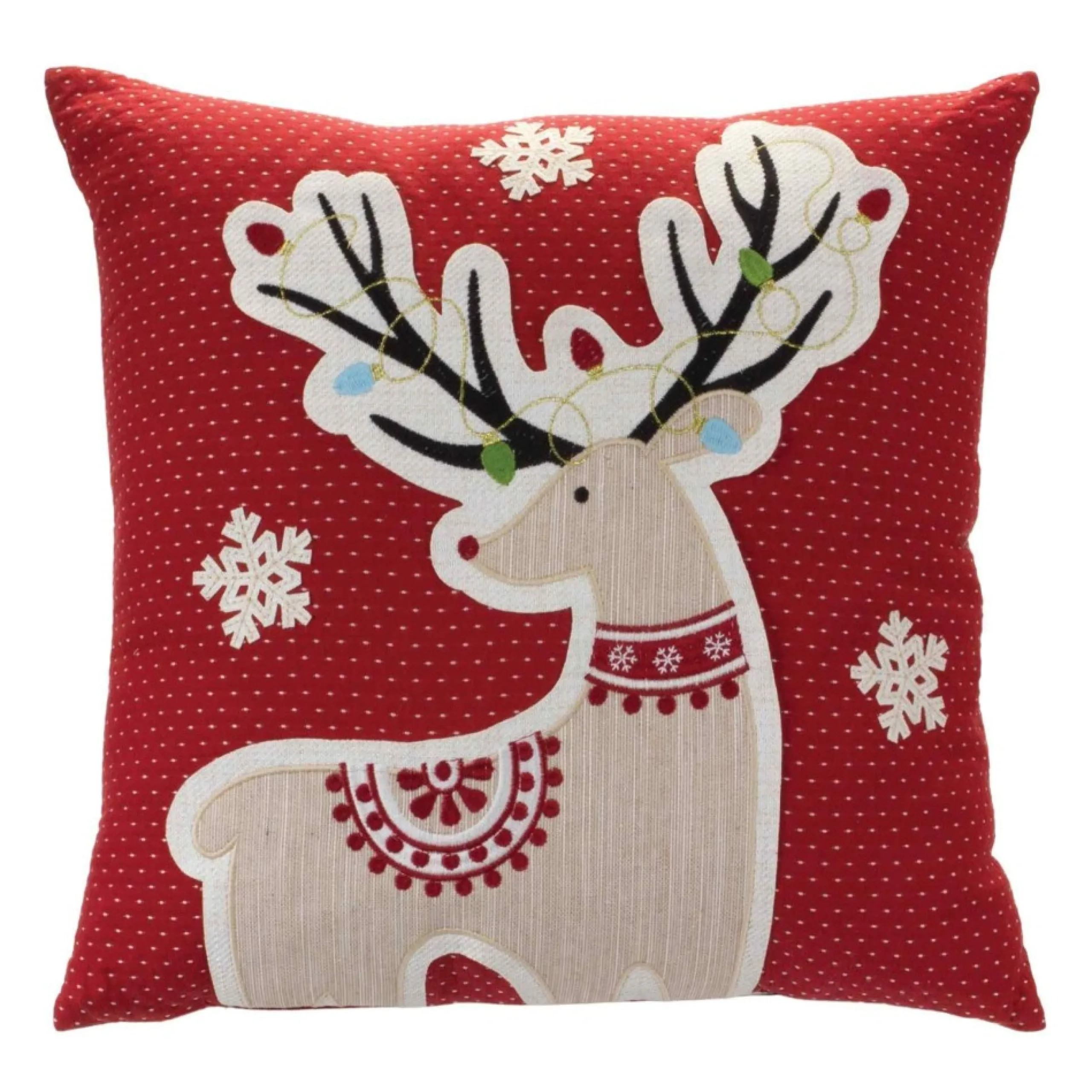 Pillows & Throws*Melrose 16.25" Red And White Embroidered Reindeer Square Christmas Throw Pillow