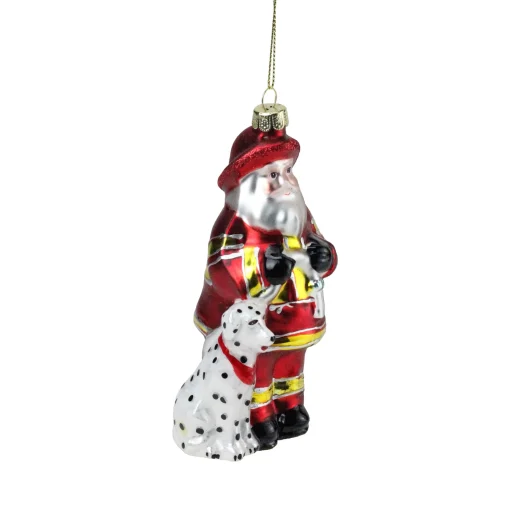 Northlight Santa Claus>5" Red And White Fireman Santa Claus With Dalmatian Glass Christmas Ornament