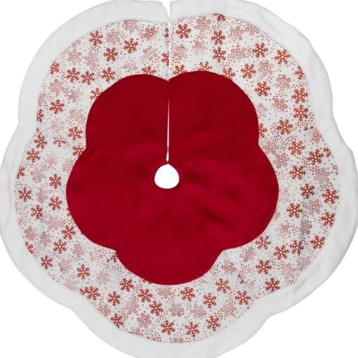 48 Inch And Smaller*Northlight 48" Red And White Glitter Snowflake Scallop Christmas Tree Skirt