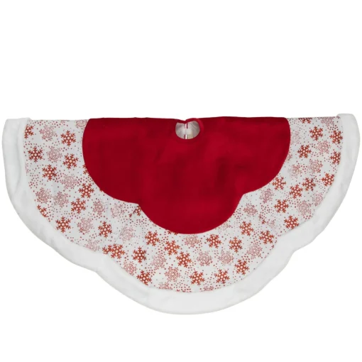 48 Inch And Smaller*Northlight 48" Red And White Glitter Snowflake Scallop Christmas Tree Skirt