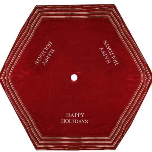 50 Inch And Larger*Season's Designs 56" Red And White 'Happy Holidays' Christmas Tree Skirt With Striped Trim
