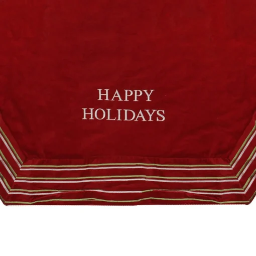 50 Inch And Larger*Season's Designs 56" Red And White 'Happy Holidays' Christmas Tree Skirt With Striped Trim