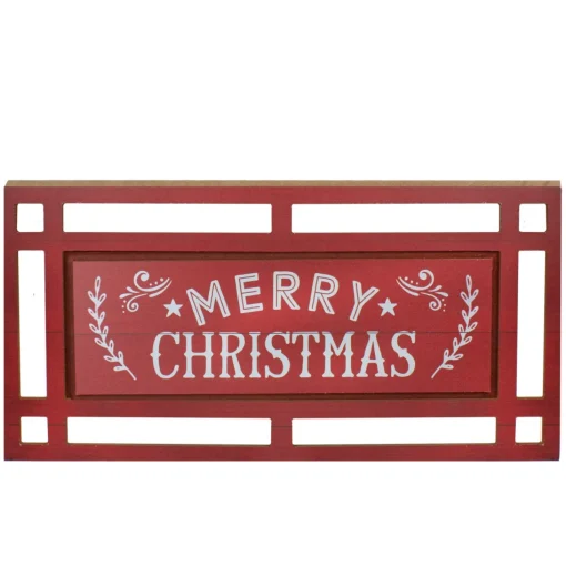 Signs & Plaques*Northlight 24" Red And White Merry Christmas Rectangular Carved Wooden Wall Sign