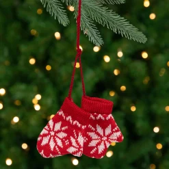 Northlight Fashion & Beauty>4" Red And White Nordic Knit Mittens Christmas Ornament