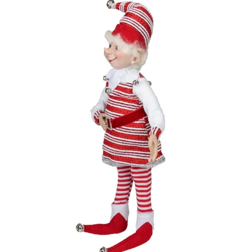 Plush Figures*Select Artificials 20" Red And White Peppermint Striped Elf With Jingle Bells