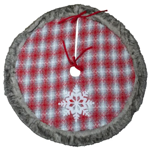 48 Inch And Smaller*Northlight 48" Red And White Plaid Christmas Tree Skirt With Snowflake