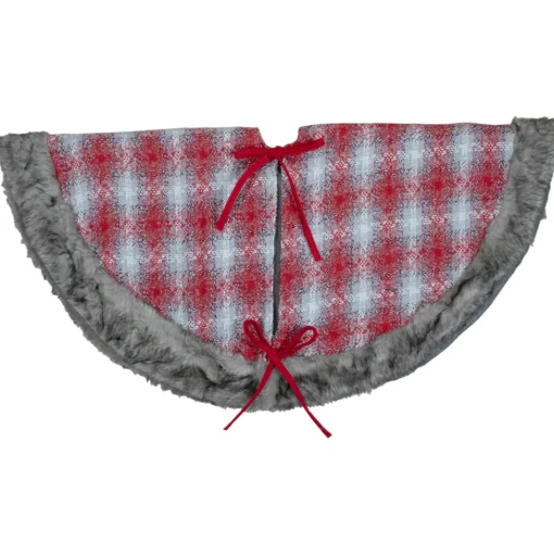 48 Inch And Smaller*Northlight 48" Red And White Plaid Christmas Tree Skirt With Snowflake