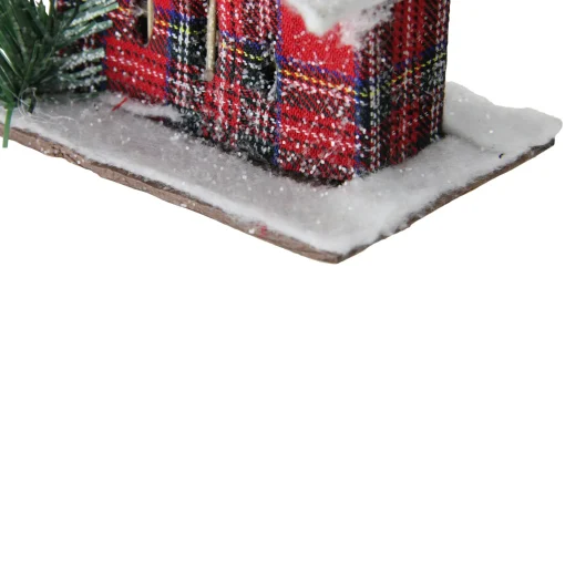 Northlight Woodland>4.5" Red And White Plaid Snow Covered Cabin Christmas Ornament