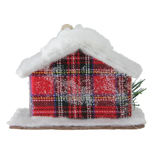 Northlight Woodland>4.5" Red And White Plaid Snow Covered Cabin Christmas Ornament