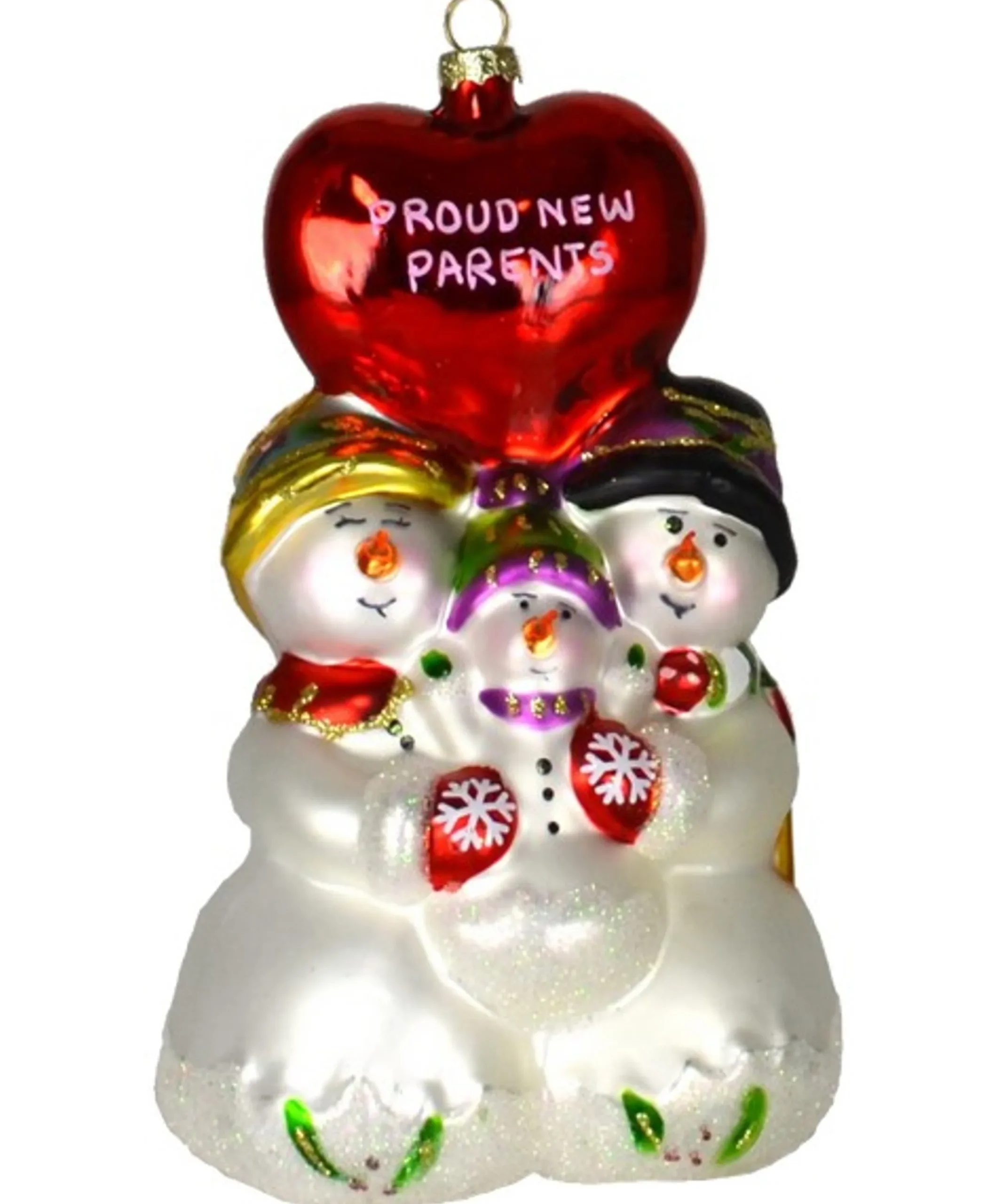 GC Home & Garden Snowmen>6.5" Red And White "Proud New Parents" Ornament Snowman Family Hand Blown Glass Figurine Ornament