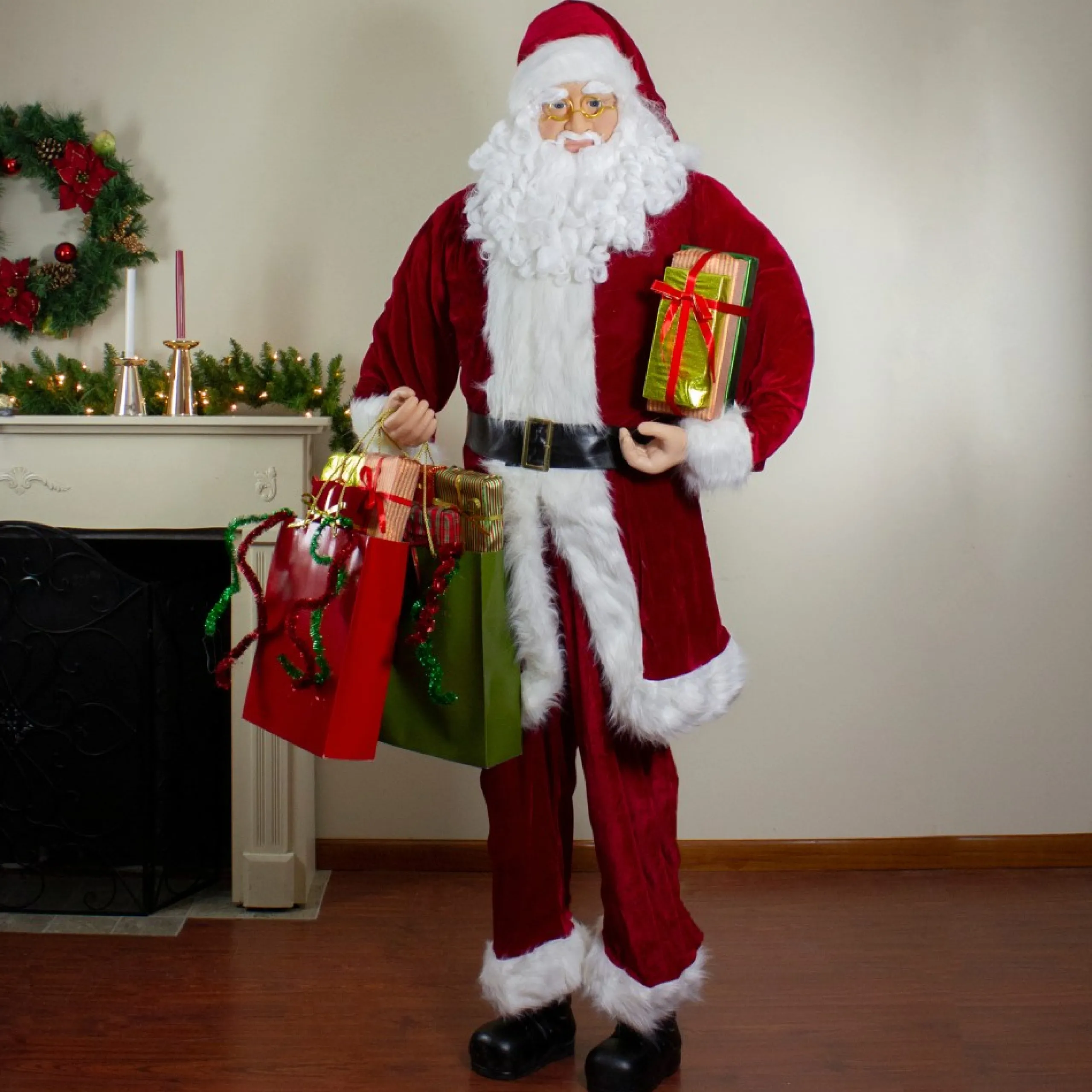 Santa Figures*Northlight 72" Red And White Santa Claus With Shopping Bags Christmas Figure