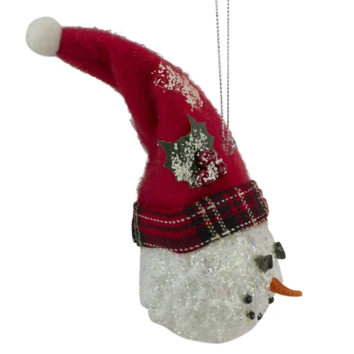 Roman Snowmen>5" Red And White Twas The Night Snowman Head With Plaid Hat Christmas Ornament