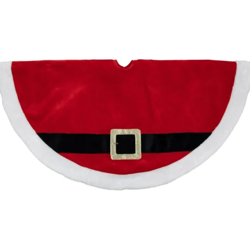 48 Inch And Smaller*Northlight 48" Red And White Velveteen Santa Claus Belt Buckle Christmas Tree Skirt