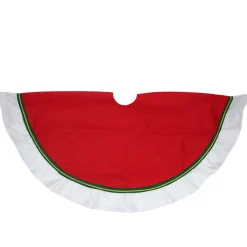48 Inch And Smaller*Northlight 36" Red And White With Border Accents Christmas Tree Skirt