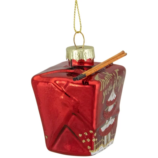 Northlight Food & Beverage>3.5" Red Asian Food Take Out Container Glass Christmas Ornament