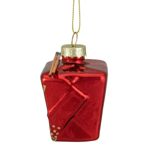 Northlight Food & Beverage>3.5" Red Asian Food Take Out Container Glass Christmas Ornament