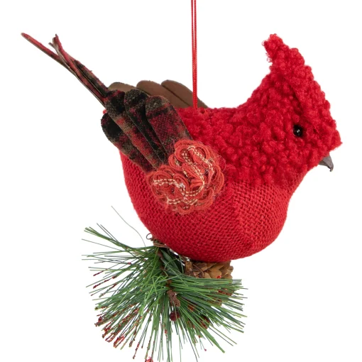 Northlight Animals>5.25" Red Burlap Cardinal With Pine Needles And Berries Christmas Ornament