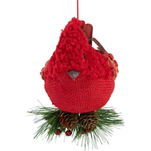 Northlight Animals>5.25" Red Burlap Cardinal With Pine Needles And Berries Christmas Ornament