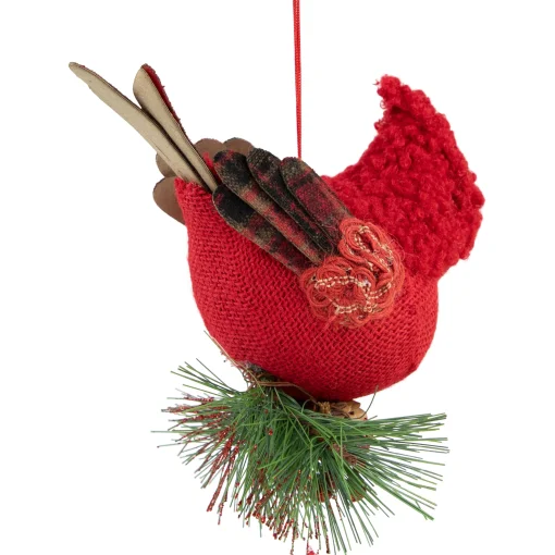 Northlight Animals>5.25" Red Burlap Cardinal With Pine Needles And Berries Christmas Ornament