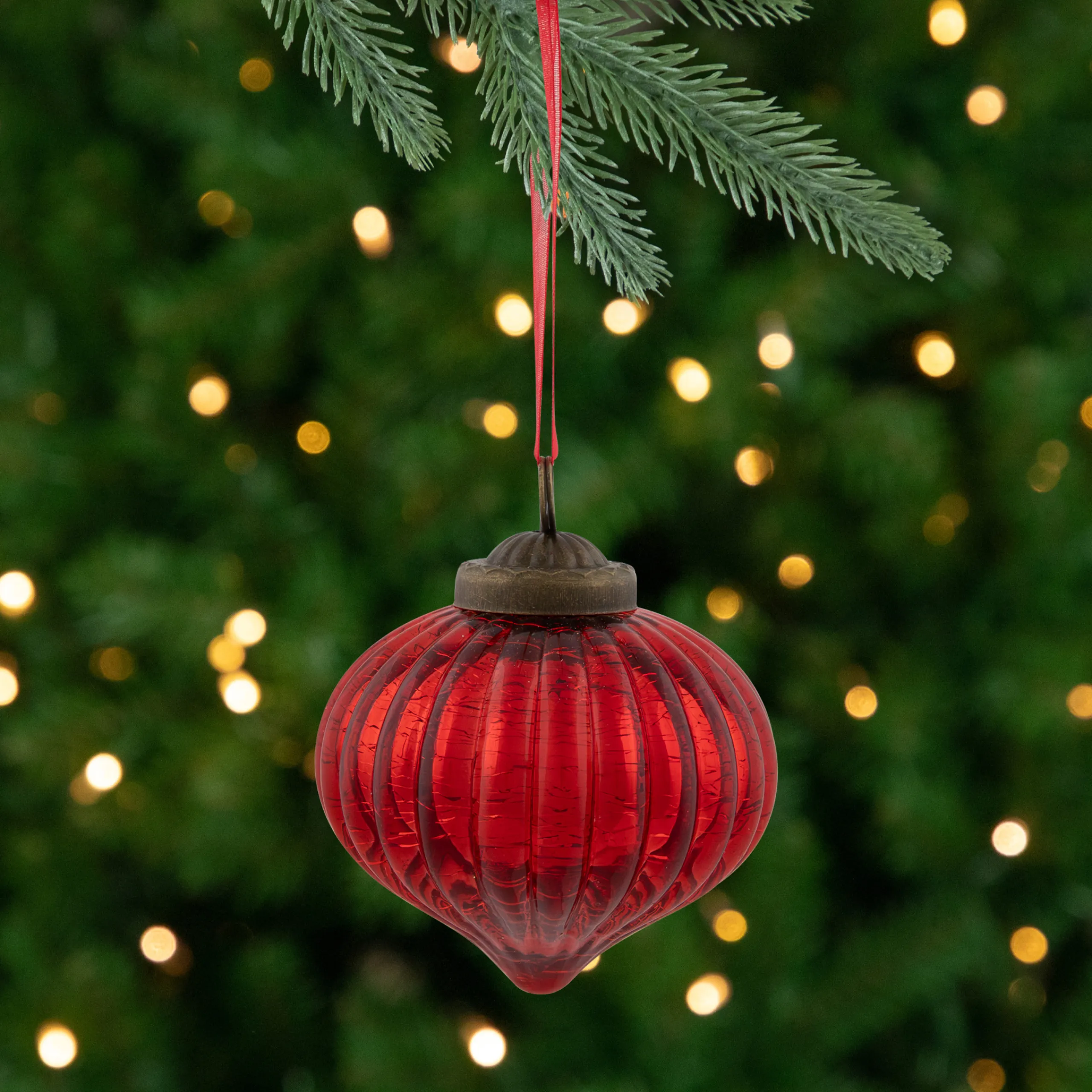 Northlight Pendants & Drops>3" Red Crackle Glass Onion Christmas Ornament