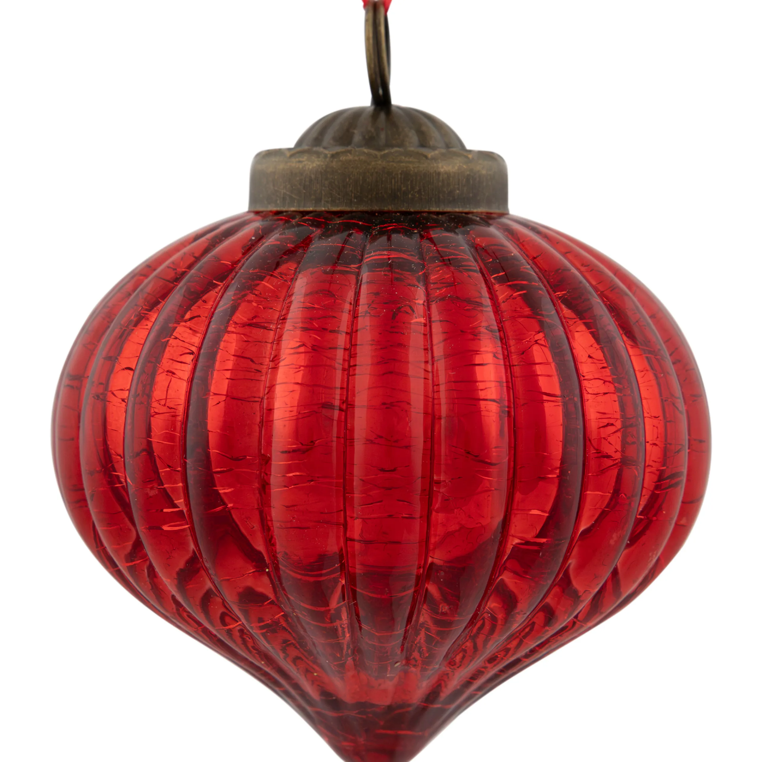 Northlight Pendants & Drops>3" Red Crackle Glass Onion Christmas Ornament