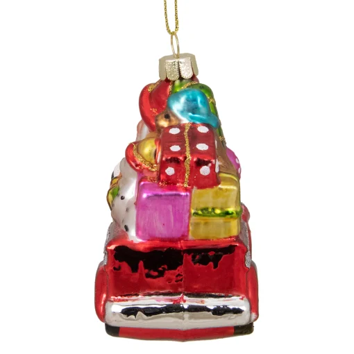 Northlight Santa Claus>4" Red Fire Truck With Santa And Presents Glass Christmas Ornament