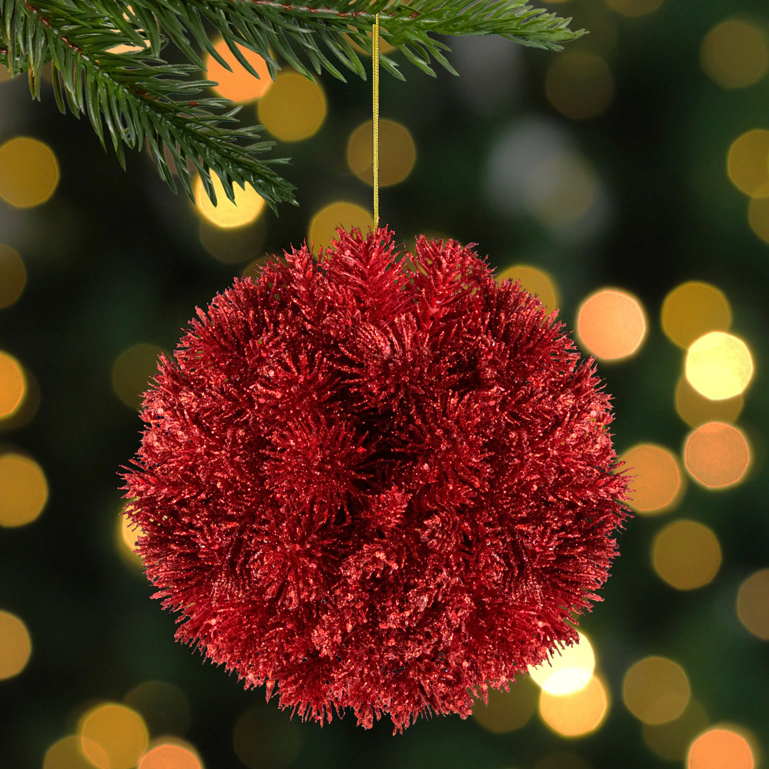 Northlight Balls>6" Red Glittered Pine Christmas Ball Ornament