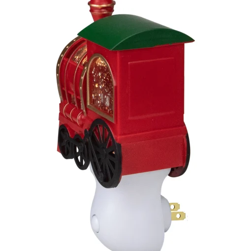 Roman 6.5" Red, Green And Gold Glitter Bubble Lamp Christmas Train Night Light