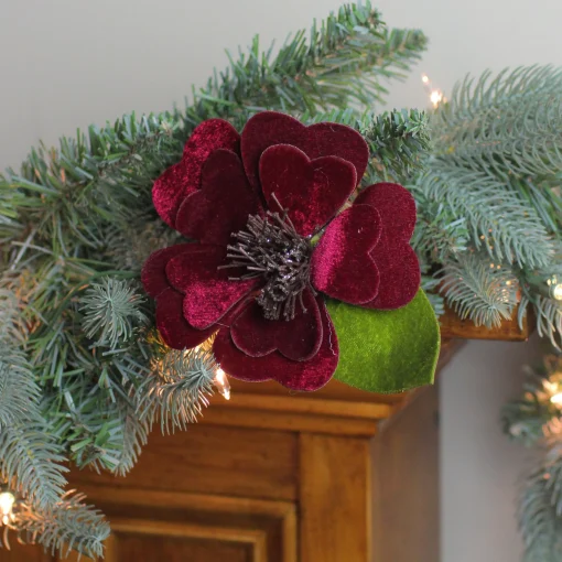 Northlight Garden & Floral>6.25" Red Heart Flower With Leaf Clip-On Christmas Ornament