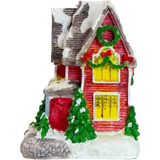 Christmas Villages*Northlight 5" Red Led Lighted Snowy House Christmas Village Decoration