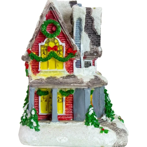 Christmas Villages*Northlight 5" Red Led Lighted Snowy House Christmas Village Decoration