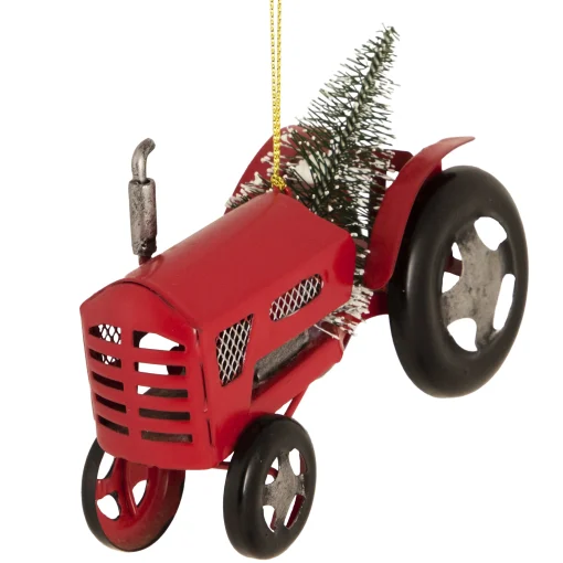 Northlight Transportation>3" Red Metal Tractor With Frosted Tree Christmas Ornament