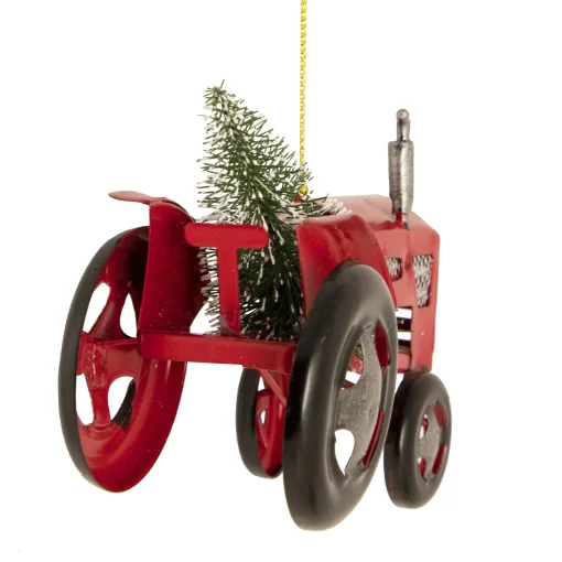 Northlight Transportation>3" Red Metal Tractor With Frosted Tree Christmas Ornament