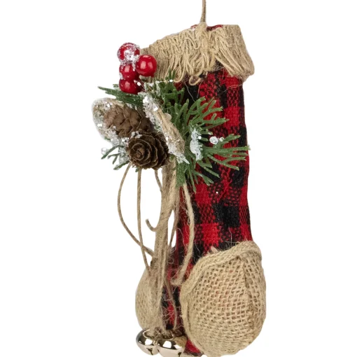 Northlight Stockings>5.75" Red Plaid And Burlap Christmas Stocking Ornament