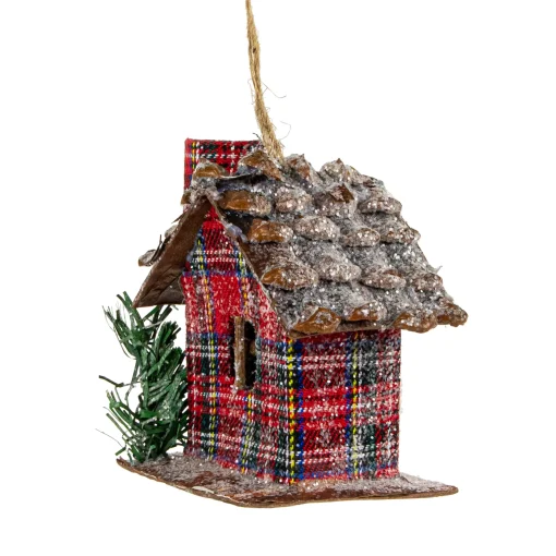 Northlight Woodland>4.25" Red Plaid And Pine Needle Rustic Birdhouse Christmas Ornament