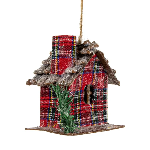 Northlight Woodland>4.25" Red Plaid And Pine Needle Rustic Birdhouse Christmas Ornament