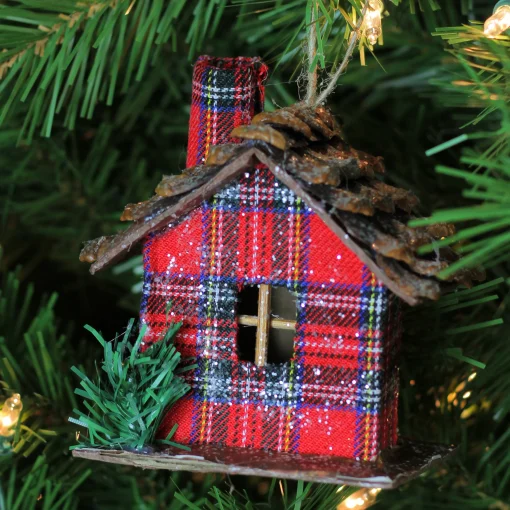 Northlight Woodland>4.25" Red Plaid Country Cabin Christmas Ornament