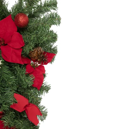 Unlit Teardrops*Northlight 32" Red Poinsettia Pine Cone And Ball Artificial Christmas Teardrop Swag, Unlit