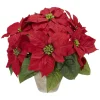 Floral*Nearly Natural 13" Red Poinsettia Silk Artificial Christmas Floral Arrangement With Ceramic Vase