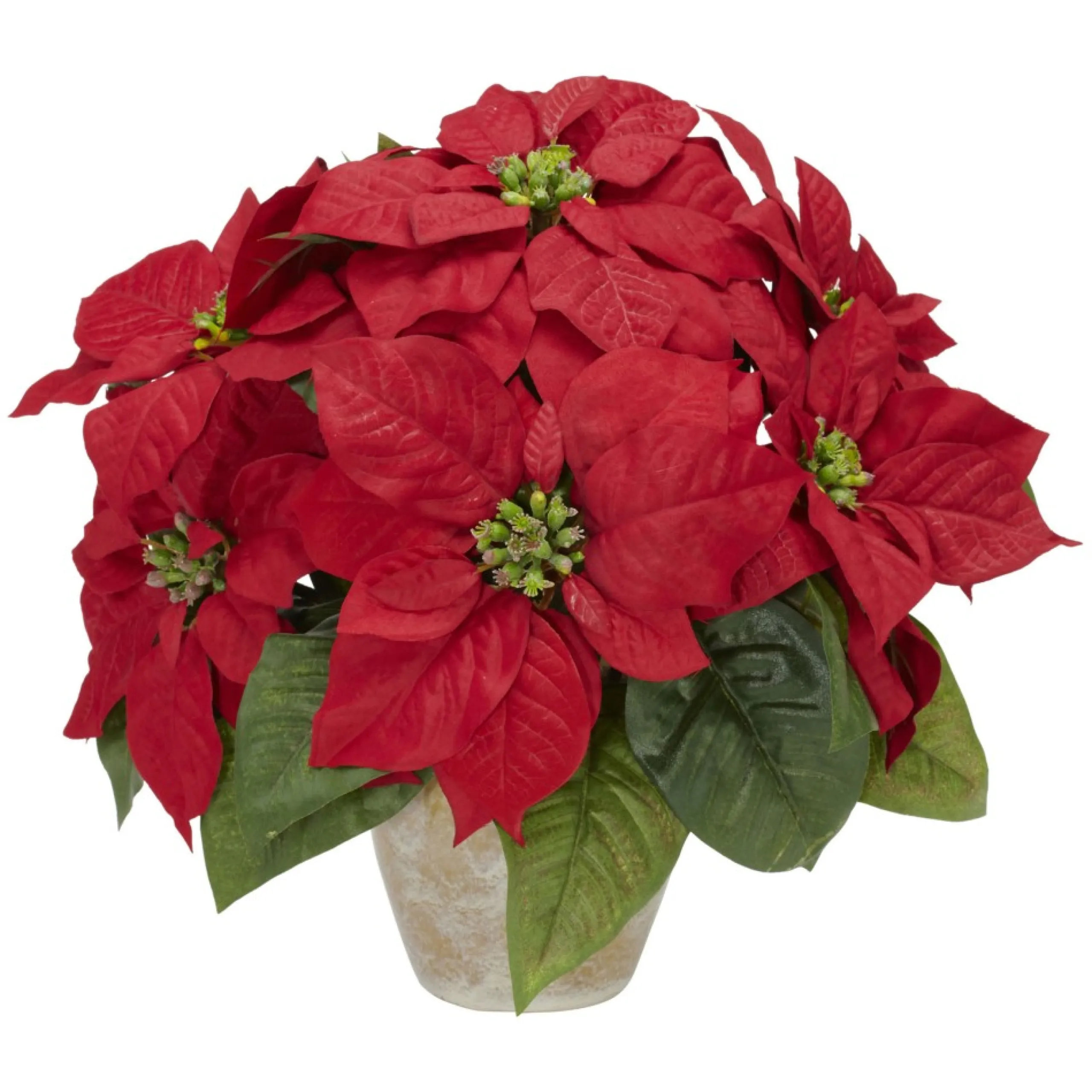Floral*Nearly Natural 13" Red Poinsettia Silk Artificial Christmas Floral Arrangement With Ceramic Vase