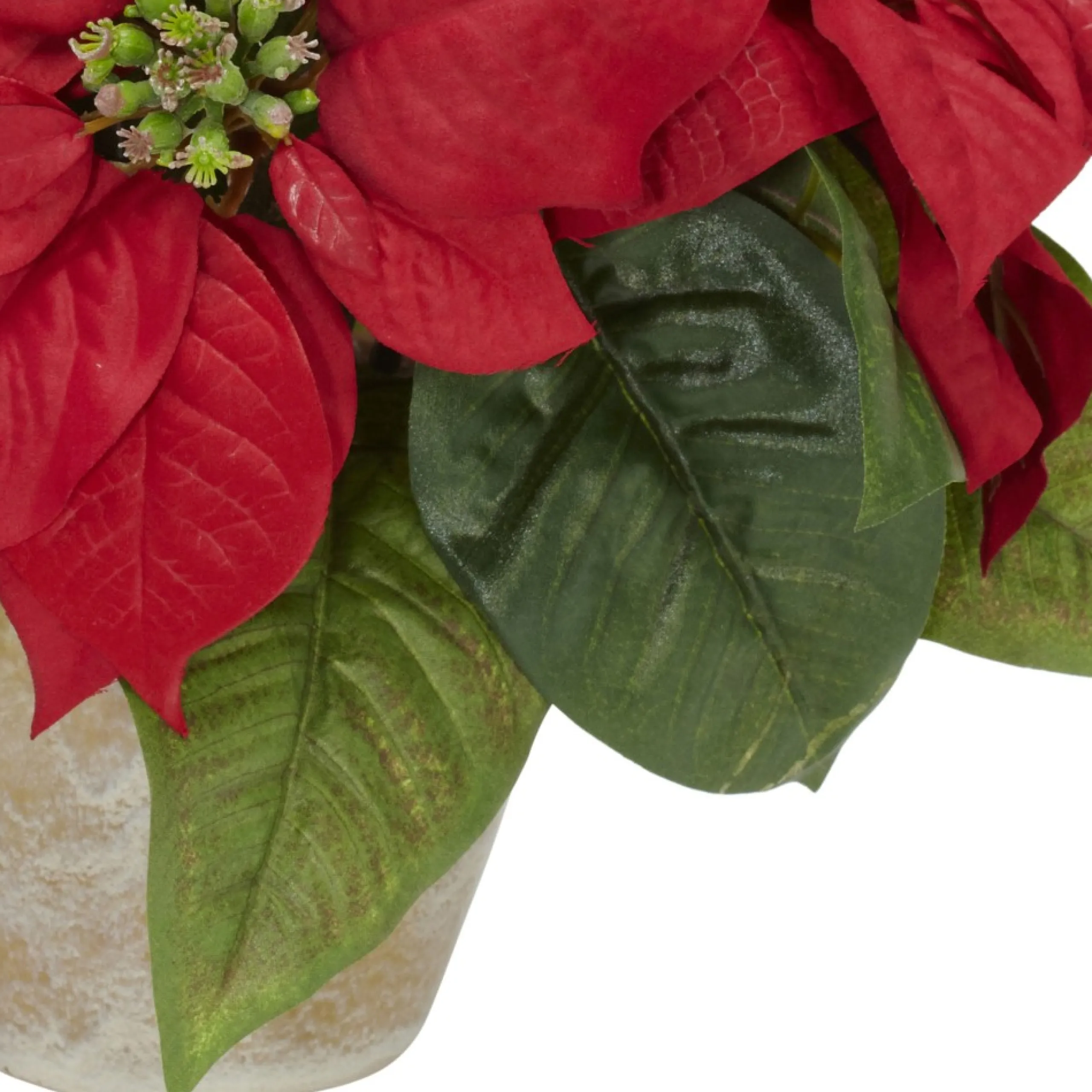 Floral*Nearly Natural 13" Red Poinsettia Silk Artificial Christmas Floral Arrangement With Ceramic Vase