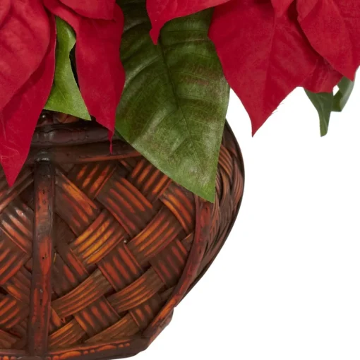 Floral*Nearly Natural 22" Red Poinsettia Silk Christmas Artificial Floral Arrangement With Decorative Planter