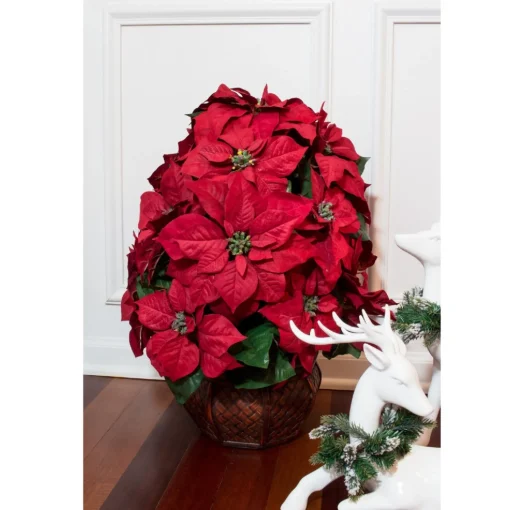 Floral*Nearly Natural 22" Red Poinsettia Silk Christmas Artificial Floral Arrangement With Decorative Planter